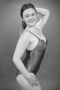 2019-05-04 CloEliza in purple vintage tummy-control one-piece swimsuit