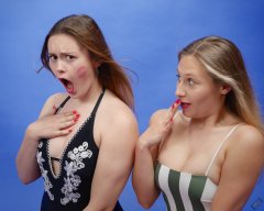 2019-05-04 CloEliza and Fabiene in their own vintage-style one-piece swimsuits