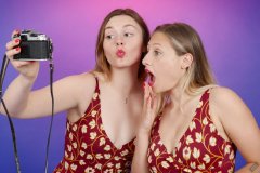 2019-05-04 CloEliza and Fabiene in maroon and gold vintage swimsuits