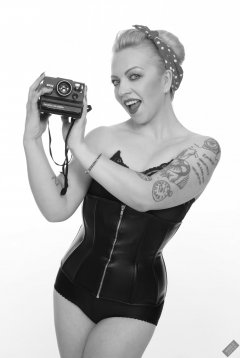 2019-05-25 KL Modelling - in her own black corset worn over black strapless bra top and black Style 210 control briefs, worn as hotpants