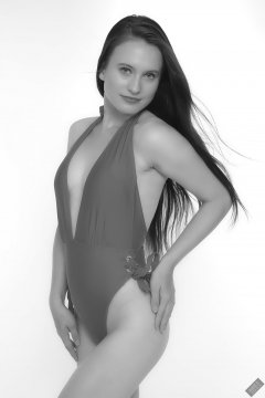 2019-09-21 Kristine Gold - in her own red lycra one-piece swimsuit