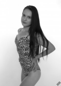 2019-09-21 Kristine Gold - in her own vintage-style animal-print one-piece swimsuit