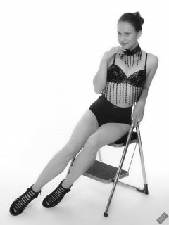 2019-09-21 Kristine Gold - in dark-blue jewelled dance-top and tight blue pantie girdle worn as hot-pants