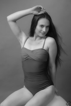 2019-09-21 Kristine Gold - in blue and purple vintage-style one-piece tummy-control swimsuit by M&S