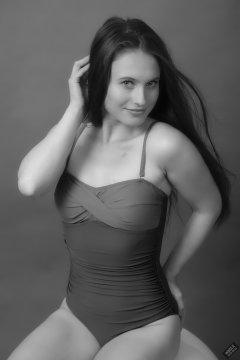 2019-09-21 Kristine Gold - in blue and purple vintage-style one-piece tummy-control swimsuit by M&S