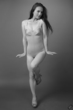 2019-09-21 Kristine Gold - in tight pink vintage pantie-corselette