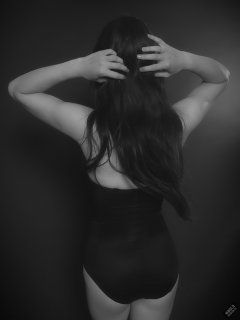 2019-09-21 Kristine Gold - in tight black Miraclesuit one-piece strapless bodyshaper