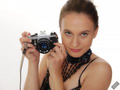 2019-09-21 Kristine Gold - in dark-blue jewelled dance-top and tight blue pantie girdle worn as hot-pants