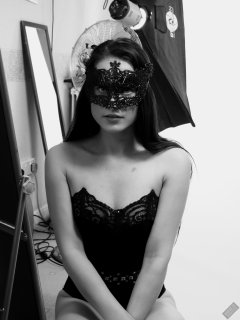 2019-12-14 Kristine Gold in black vintage longline strapless bra-top and matching high-waist control briefs, with her own black leather thigh boots