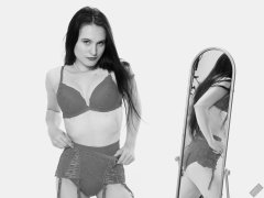 2019-12-14 Kristine Gold vintage pinup christmas shoot in red bra and girdle, mirror shot