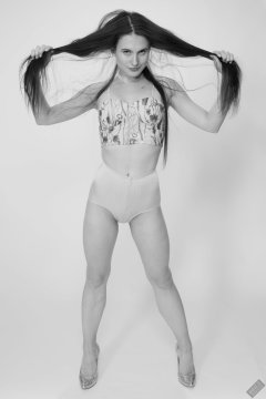 2019-12-14 Kristine Gold in retro  beige top and lycra pantie girdle.