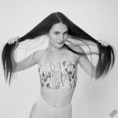 2019-12-14 Kristine Gold in retro  beige top and lycra pantie girdle.