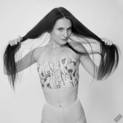 2019-12-14 Kristine Gold in retro  beige top and lycra pantie girdle.