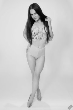 2019-12-14 Kristine Gold in retro  beige top and lycra pantie girdle.