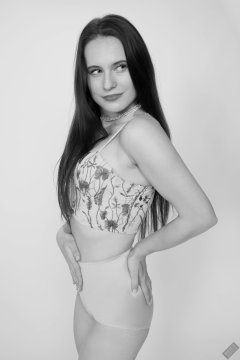 2019-12-14 Kristine Gold in retro  beige top and lycra pantie girdle.