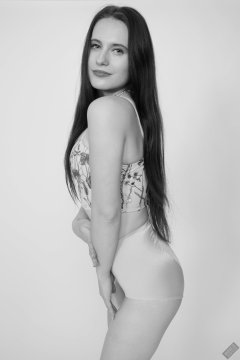 2019-12-14 Kristine Gold in retro  beige top and lycra pantie girdle.