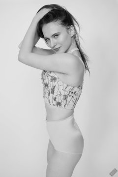 2019-12-14 Kristine Gold in retro  beige top and lycra pantie girdle.