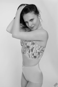 2019-12-14 Kristine Gold in retro  beige top and lycra pantie girdle.