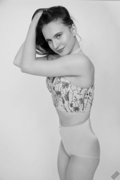 2019-12-14 Kristine Gold in retro  beige top and lycra pantie girdle.