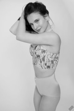 2019-12-14 Kristine Gold in retro  beige top and lycra pantie girdle.