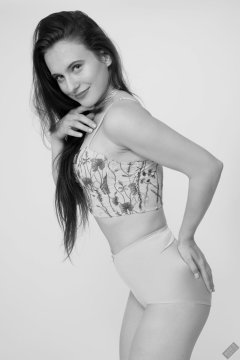 2019-12-14 Kristine Gold in retro  beige top and lycra pantie girdle.