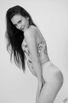 2019-12-14 Kristine Gold in retro  beige top and lycra pantie girdle.