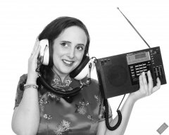 2020-01-04 Alex Allure in pink silk cheongsam, listening to Sony ICF2001 shortwave radio