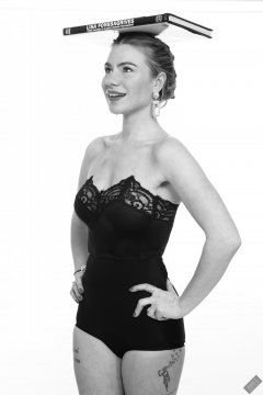 2020-01-18 Danni Moss in black strapless bra and waist-nipper control briefs