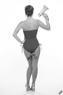 2020-01-18 Danni Moss in her own pale-blue one-piece swimsuit
