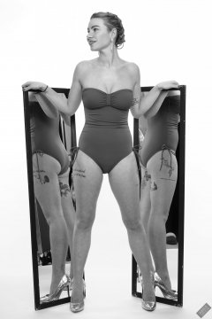 2020-01-18 Danni Moss in her own pale-blue one-piece swimsuit