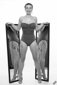 2020-01-18 Danni Moss in her own pale-blue one-piece swimsuit