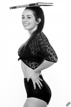 2020-02-02 Jessica Maria retro-fitness session, wearing vintage black lace top, and tight black vintage-style control briefs, worn as hotpants