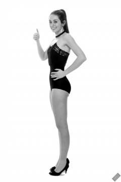 2020-02-02 Jessica Maria in black strapless bra and high-waist control-briefs, worn as hotpants