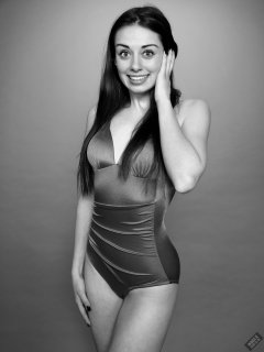 2020-02-02 Jessica Maria in purple vintage-style one-piece swimsuit