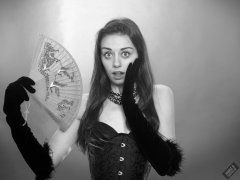 2020-02-02 Jessica Maria in tightly-laced black underbust corset, worn over black Miraclesuit bodyshaper