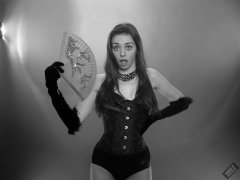 2020-02-02 Jessica Maria in tightly-laced black underbust corset, worn over black Miraclesuit bodyshaper