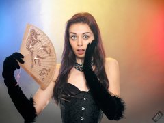 2020-02-02 Jessica Maria in tightly-laced black underbust corset, worn over black Miraclesuit bodyshaper