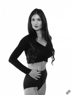 2020-03-08 LisaAnne in black crop top and vintage style black pantie girdle worn as hot pants
