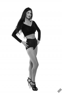 2020-03-08 LisaAnne in black crop top and vintage style black pantie girdle worn as hot pants