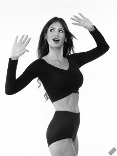 2020-03-08 LisaAnne in black crop top and vintage style black pantie girdle worn as hot pants