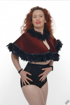 Chiara models tight, vintage-style, high-waisted, hook-front girdle for her 21st anniversary shoot