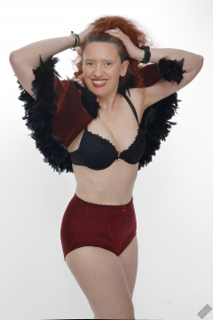 Chiara still fits into her vintage maroon girdle - 21st anniversary shoot