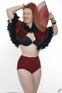 Chiara still fits into her vintage maroon girdle - 21st anniversary shoot