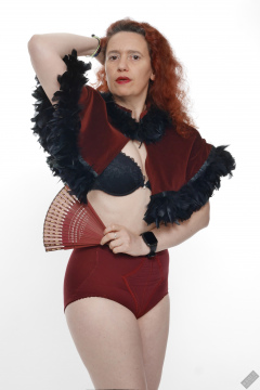Chiara still fits into her vintage maroon girdle - 21st anniversary shoot