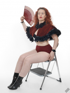 Chiara still fits into her vintage maroon girdle - 21st anniversary shoot