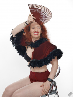 Chiara still fits into her vintage maroon girdle - 21st anniversary shoot