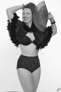 Chiara still fits into her vintage maroon girdle - 21st anniversary shoot