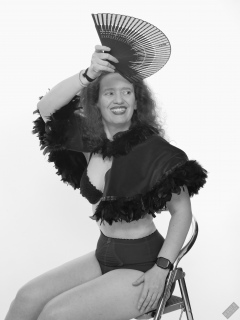 Chiara still fits into her vintage maroon girdle - 21st anniversary shoot