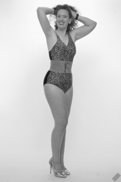 Chiara models vintage animal-print, tummy-control swimsuit for her 21st anniversary shoot