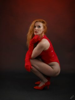 Rebecca Love - in her own red PVC leotard